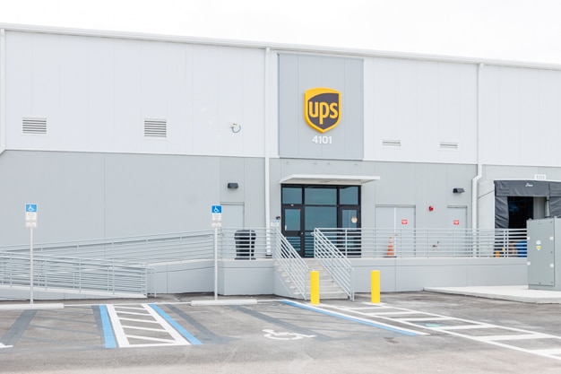 West exterior entrance of UPS Air Cargo warehouse at Tampa International Airport